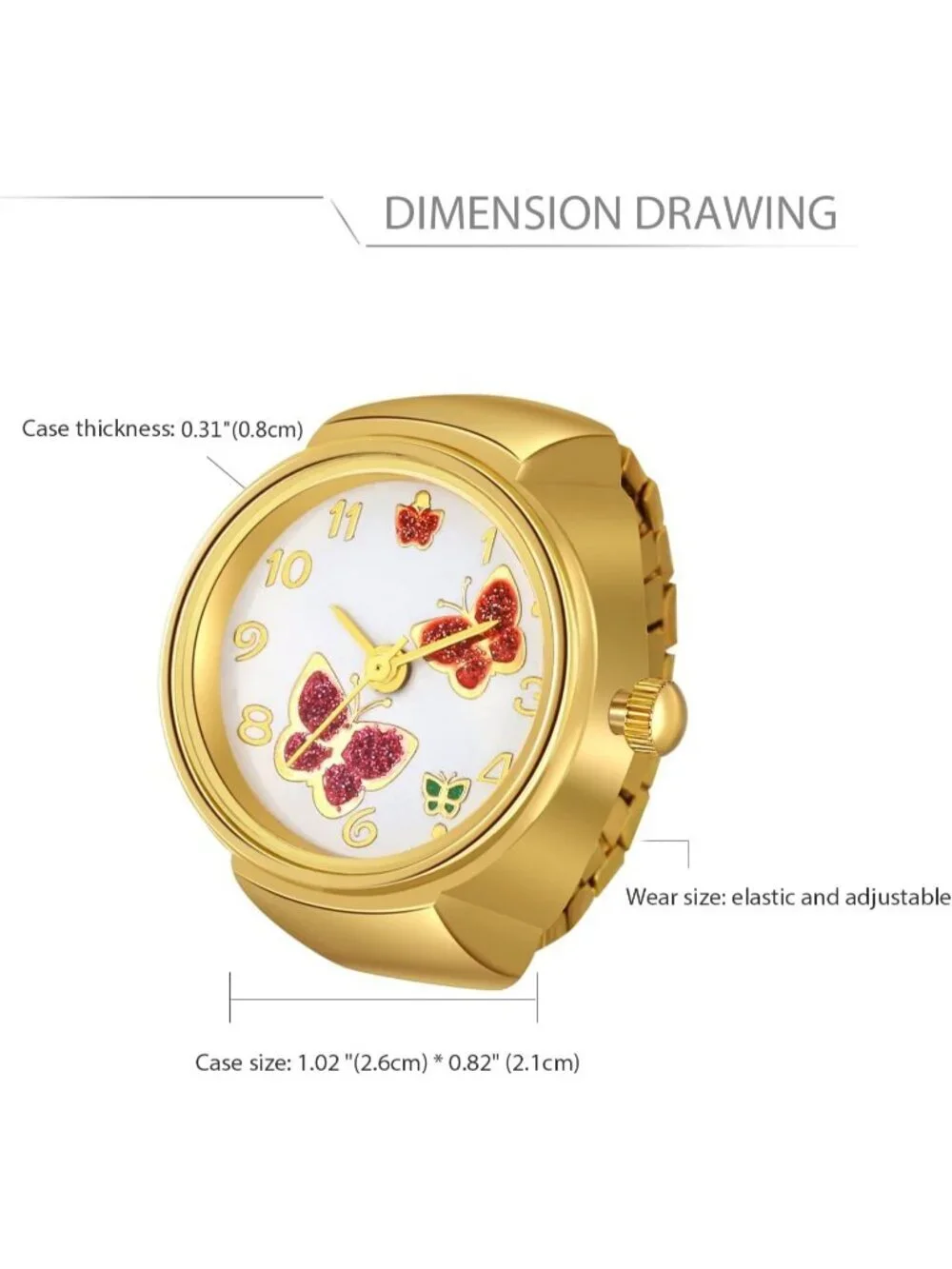 Unisex All Gold Analog Quartz Plated Elastic Butterfly Simple Round Ring Watch